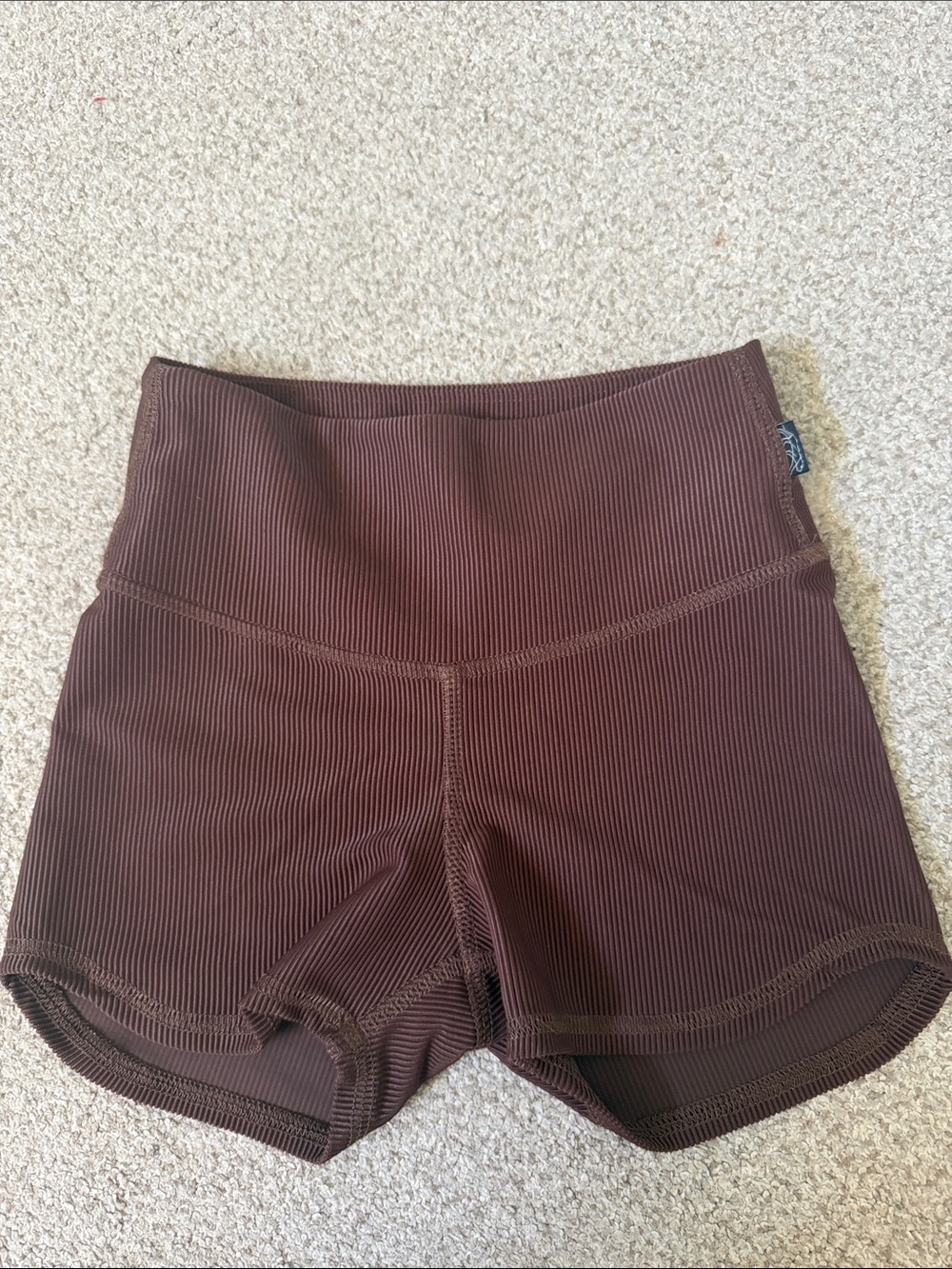 High-Waist Ribbed Kids Bike Shorts — Brown